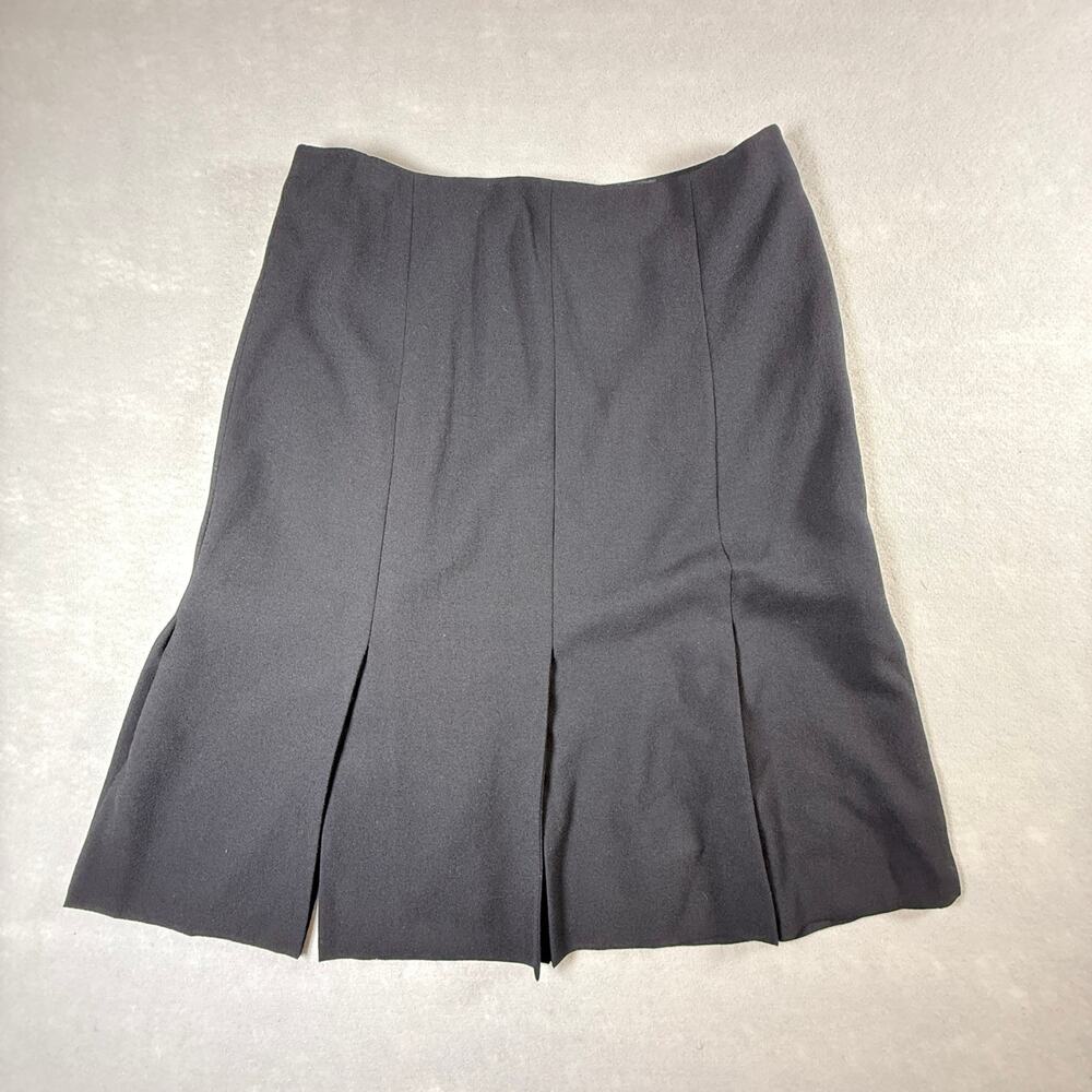 NWT 100% New wool black Escada pleated skirt - lined knee length size 10/12